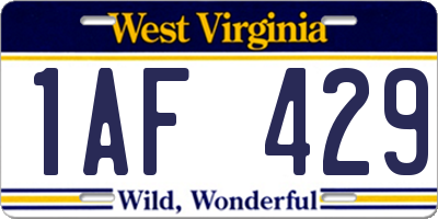 WV license plate 1AF429