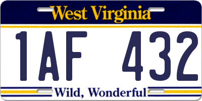WV license plate 1AF432