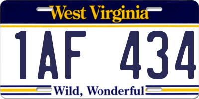 WV license plate 1AF434
