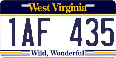 WV license plate 1AF435