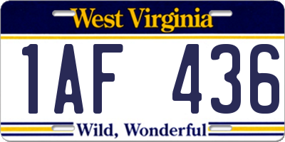 WV license plate 1AF436