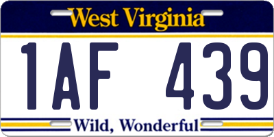 WV license plate 1AF439