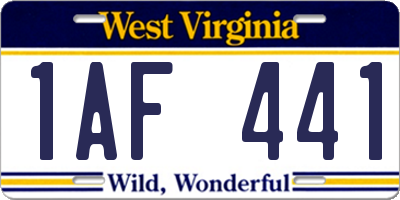 WV license plate 1AF441