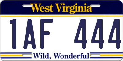 WV license plate 1AF444