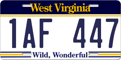 WV license plate 1AF447