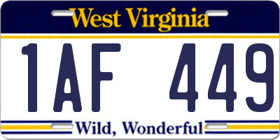 WV license plate 1AF449