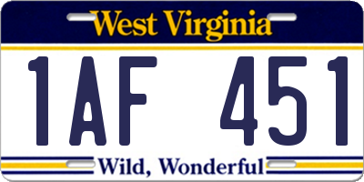 WV license plate 1AF451