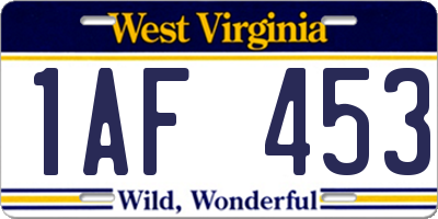 WV license plate 1AF453