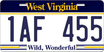 WV license plate 1AF455