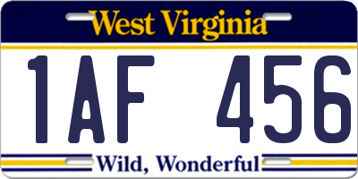 WV license plate 1AF456