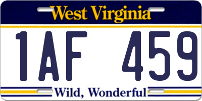 WV license plate 1AF459