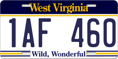 WV license plate 1AF460