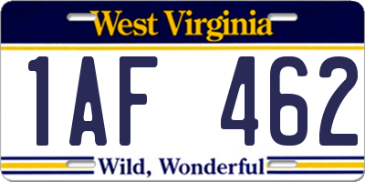 WV license plate 1AF462