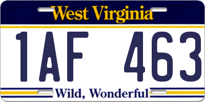 WV license plate 1AF463