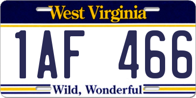 WV license plate 1AF466