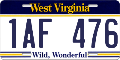 WV license plate 1AF476