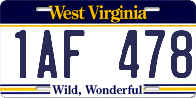 WV license plate 1AF478