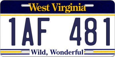 WV license plate 1AF481