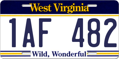 WV license plate 1AF482