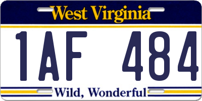 WV license plate 1AF484