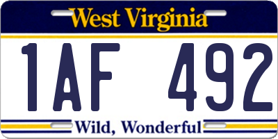 WV license plate 1AF492
