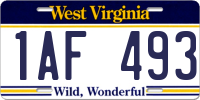 WV license plate 1AF493