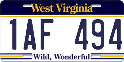 WV license plate 1AF494