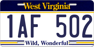 WV license plate 1AF502