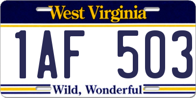 WV license plate 1AF503