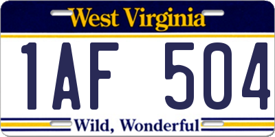 WV license plate 1AF504