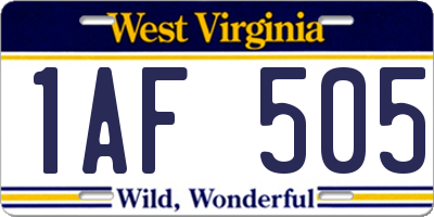 WV license plate 1AF505