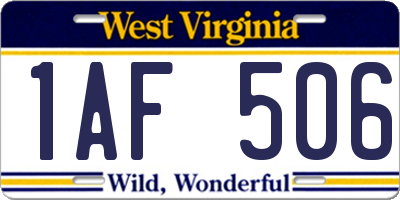 WV license plate 1AF506