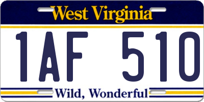 WV license plate 1AF510