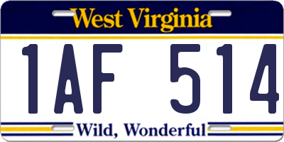 WV license plate 1AF514