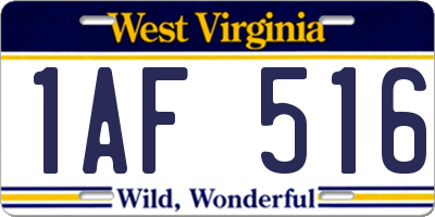 WV license plate 1AF516