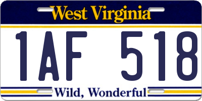 WV license plate 1AF518