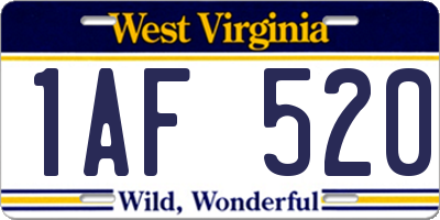 WV license plate 1AF520