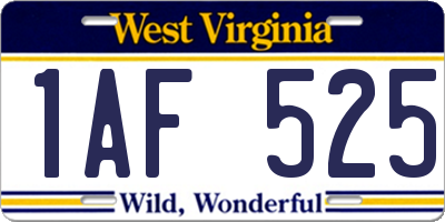 WV license plate 1AF525