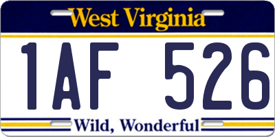 WV license plate 1AF526
