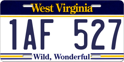 WV license plate 1AF527