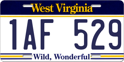 WV license plate 1AF529