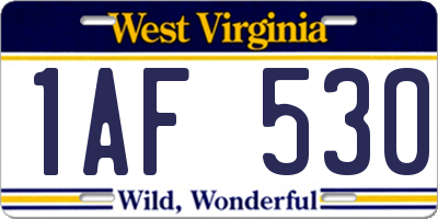 WV license plate 1AF530