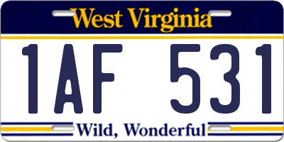 WV license plate 1AF531