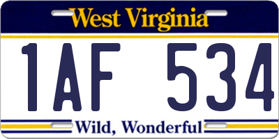 WV license plate 1AF534