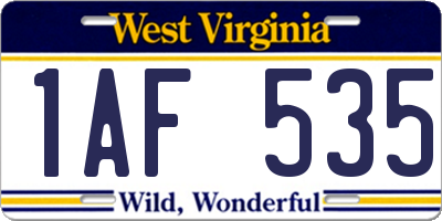 WV license plate 1AF535