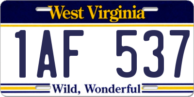 WV license plate 1AF537