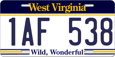 WV license plate 1AF538