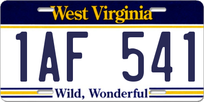 WV license plate 1AF541