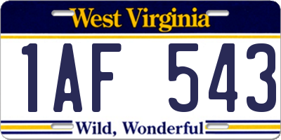 WV license plate 1AF543