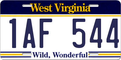 WV license plate 1AF544